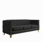 Modern Black Velvet Sofa with Button Tufting and Metal Legs, 3-Seater Couch for Living Room or Bedroom, Upholstered in Soft Velvet with Solid Wood Frame - Grand Goldman Shop