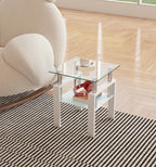 1-Piece Modern Tempered Glass Tea Table Coffee Table End Table, Square Table for Living Room, Transparent/White - Grand Goldman Shop