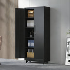 Heavy Duty Rolling Metal Cabinet with Lock, 71 inch Garage Storage Cabinet, 4 Adjustable Shelves (180lb Each), Black, for Too