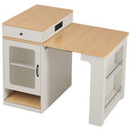 K&K 59.5' Kitchen Island with Extendable Dining Table, Kitchen Storage Table with Double-sided Storage, Kitchen Island with 2 Drawers, Power Outlet, Side Open Shelves, for Kitchen, Dining Room, White - Grand Goldman Shop