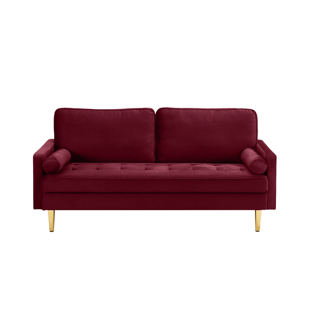 65-inch minimalist velvet sofa with metallic-coloured legs, complete with cushions, suitable for the living room or bedroom. - Grand Goldman Shop