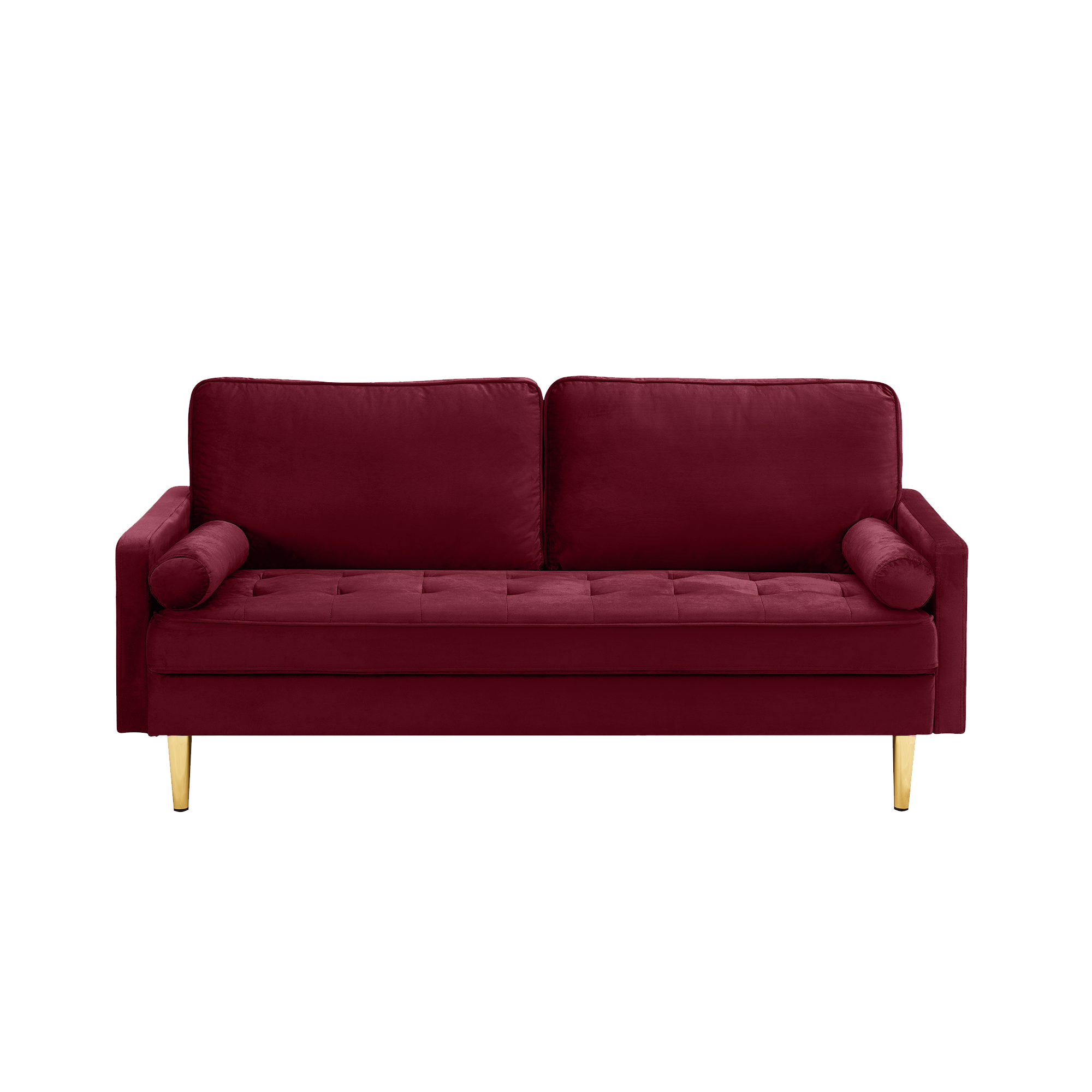 65-inch minimalist velvet sofa with metallic-coloured legs, complete with cushions, suitable for the living room or bedroom. - Grand Goldman Shop