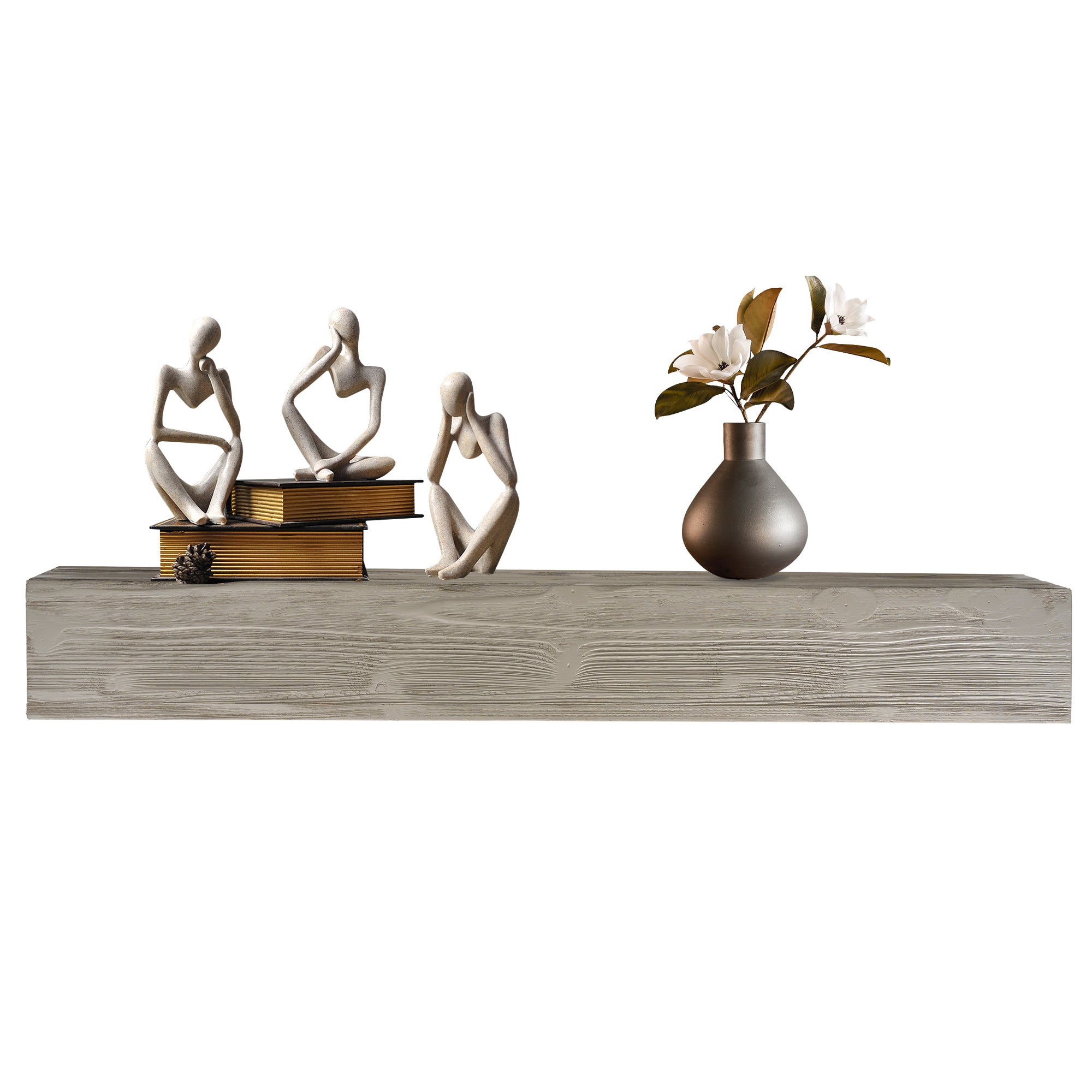 Rustic Wood Fireplace Mantel, Wall-Mounted & Floating Shelf for Home Decor, Gray, Solid Wood, 72 Inch - Grand Goldman Shop