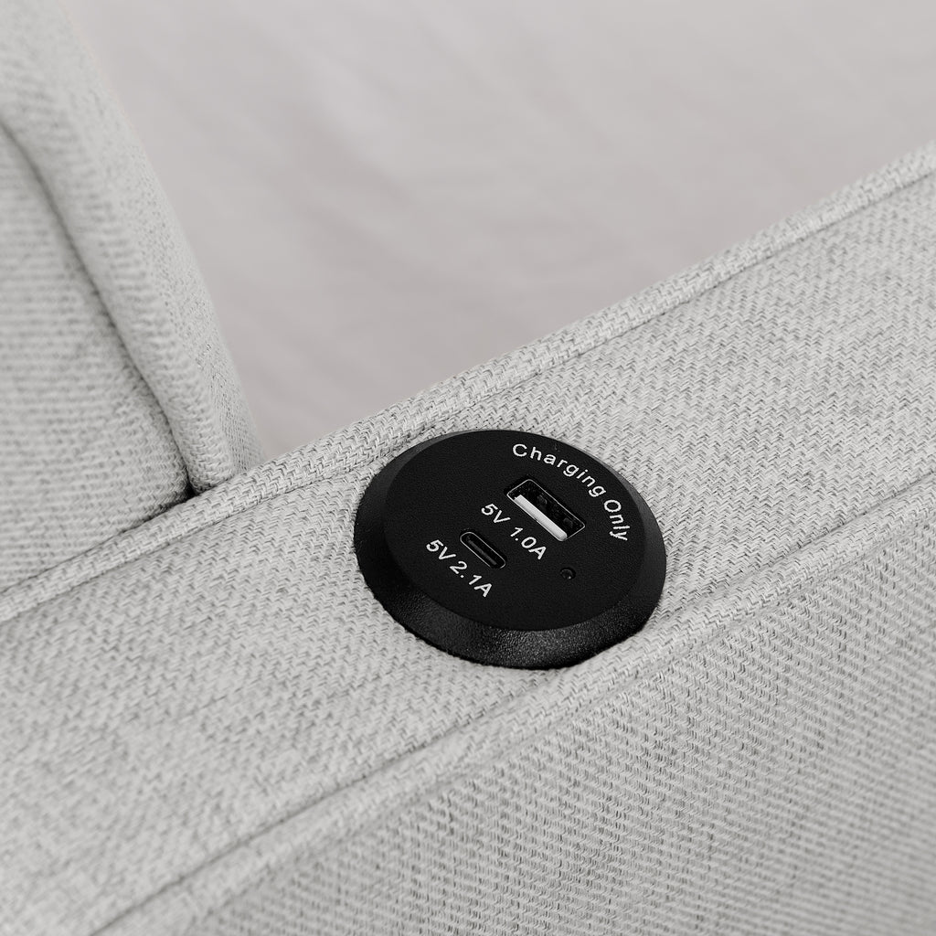 Beige Linen Upholstered Twin Daybed with Pop-up Trundle and USB Charging Armrest - Grand Goldman Shop