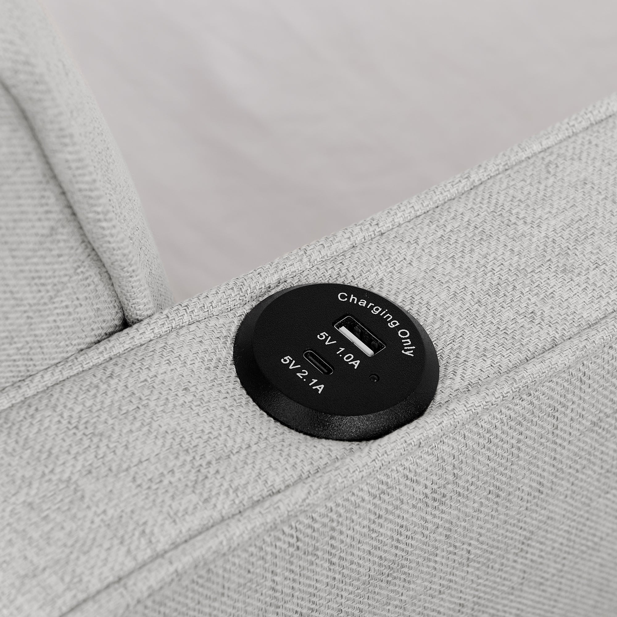 Beige Linen Upholstered Twin Daybed with Pop-up Trundle and USB Charging Armrest - Grand Goldman Shop