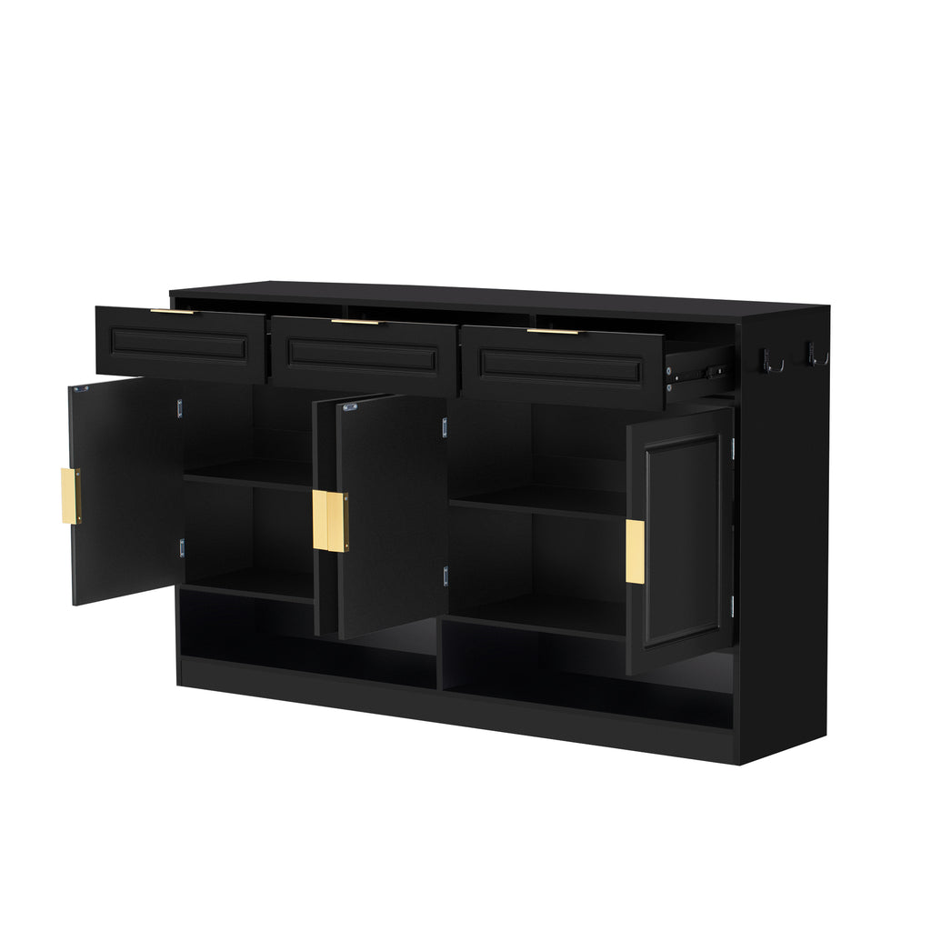 U-Style Farmhouse Sideboard with 3 Drawers & 4 Doors,59.1' Multi-Functional Storage Buffet with Adjustable Shelf and Open Storage Compartments, Suitable for Dining Room, Living Room, Entryway. - Grand Goldman Shop