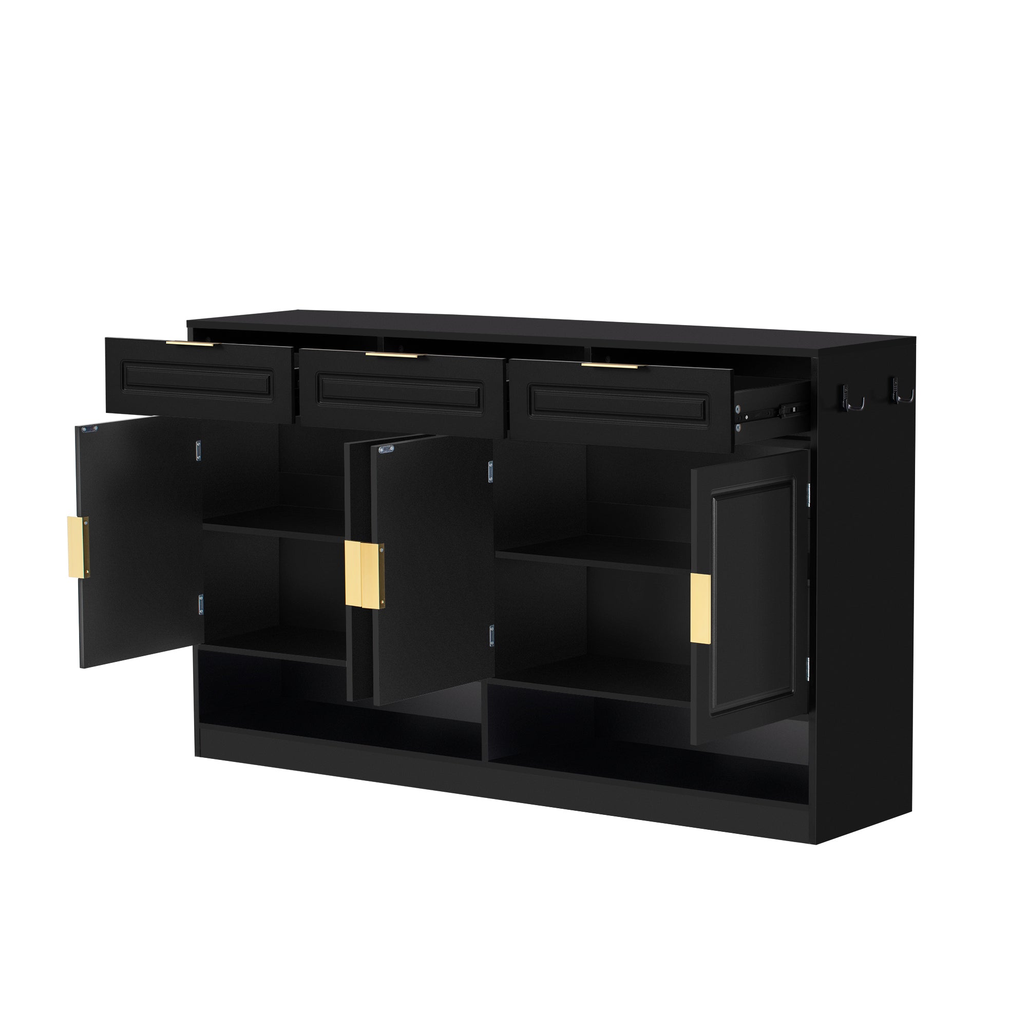 U-Style Farmhouse Sideboard with 3 Drawers & 4 Doors,59.1' Multi-Functional Storage Buffet with Adjustable Shelf and Open Storage Compartments, Suitable for Dining Room, Living Room, Entryway. - Grand Goldman Shop