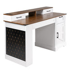 White Farmhouse Office Desk with Storage Cabinet, Charging Station, Monitor Stand & Pegboard, 55' Computer Writing Desk with 