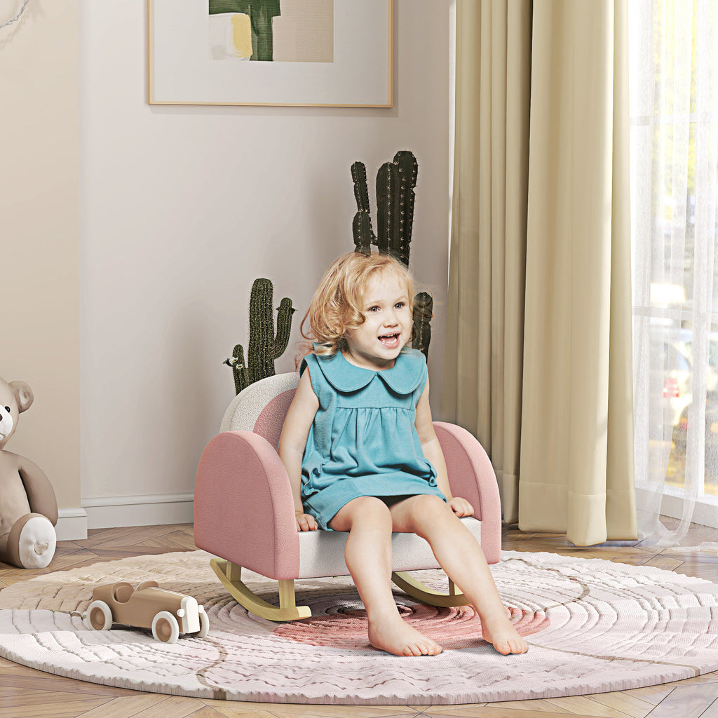 Qaba Kids Rocking Chair, Princess Crown Toddler Chair, Children's Armchair Rocker with Rainbow Backrest for Bedroom, Playroom