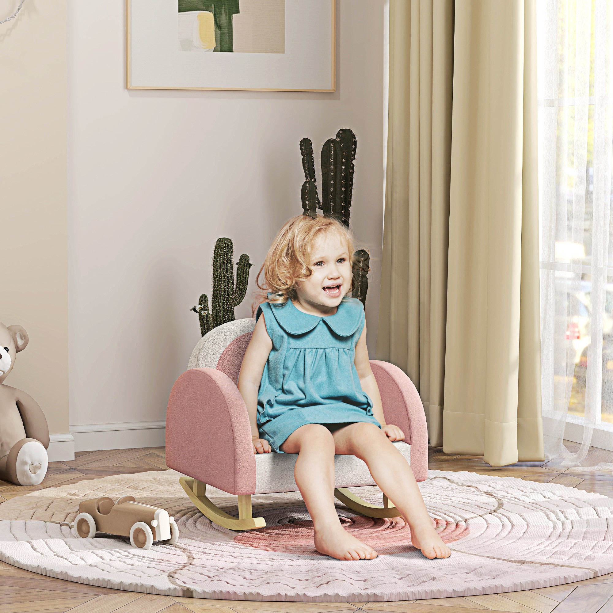 Qaba Kids Rocking Chair, Princess Crown Toddler Chair, Children's Armchair Rocker with Rainbow Backrest for Bedroom, Playroom