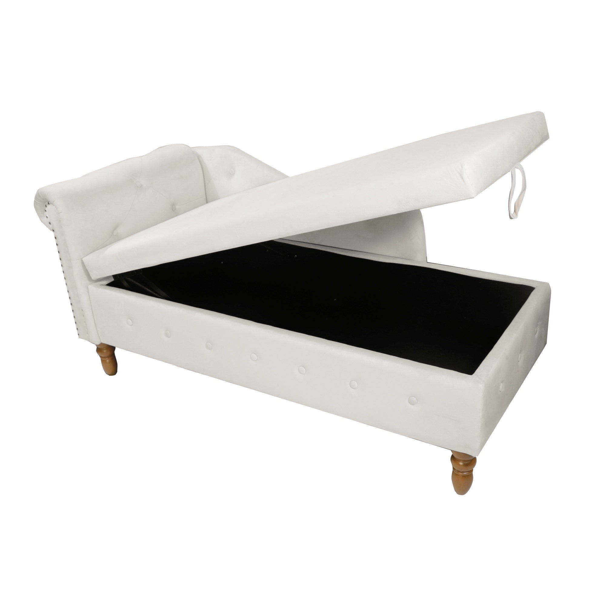 Beige Chaise Lounge Indoor, Velvet Lounge Chair for Bedroom with Storage & Pillow, Modern Upholstered Rolled Arm Chase Lounge for Sleeping with Nailhead Trim for Living Room Bedroom Office - Grand Goldman Shop