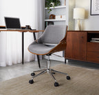 Contemporary Office Chair in Chrome Metal, Walnut Wood, and Grey Fabric - Grand Goldman