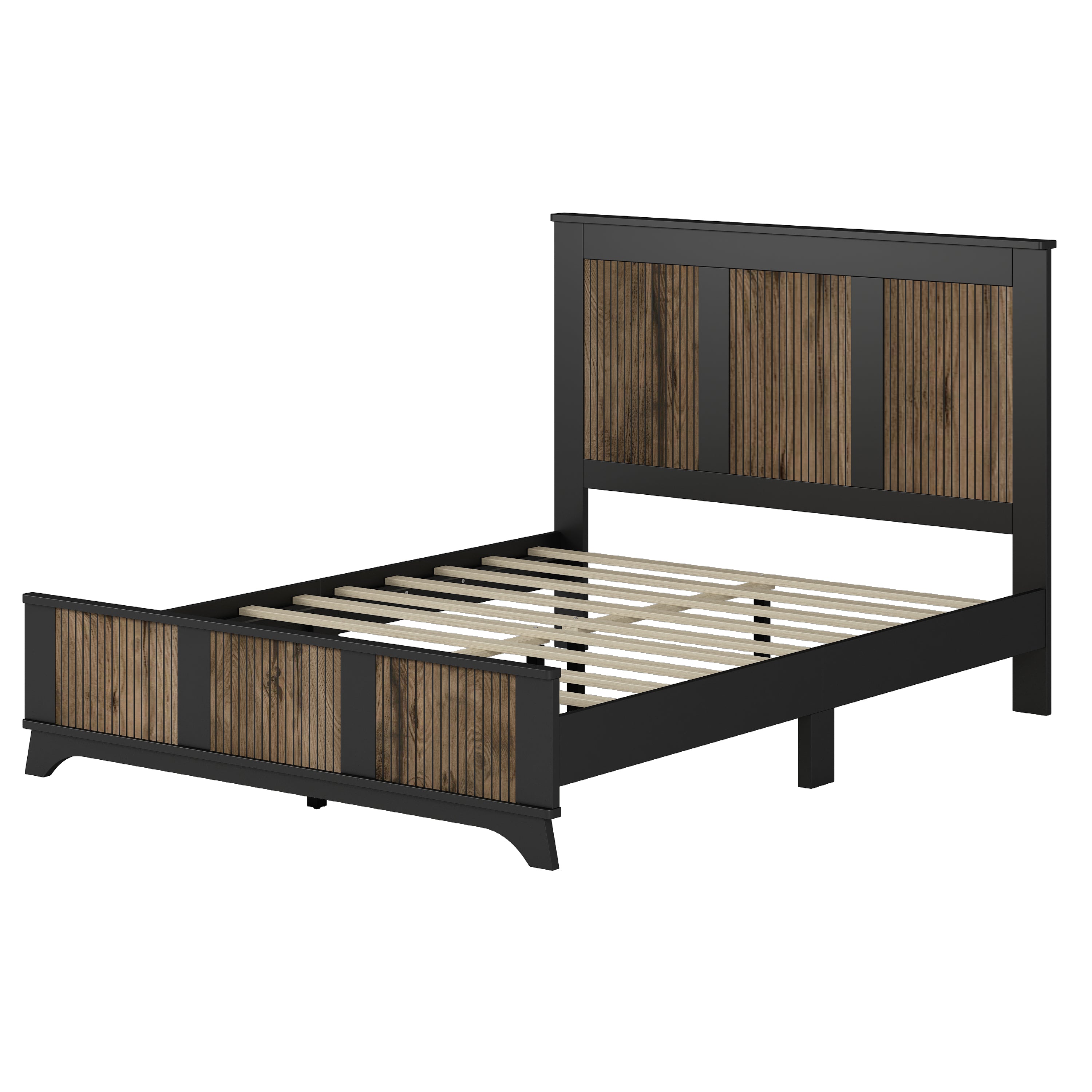 4-Pieces Bedroom Sets, Queen Size Farmhouse Platform Bed with Wooden Strip Stickers Decoration, Storage Nightstand and Dresser with Metal Handle, Black(Old SKU: HL000191AAB) - Grand Goldman Shop