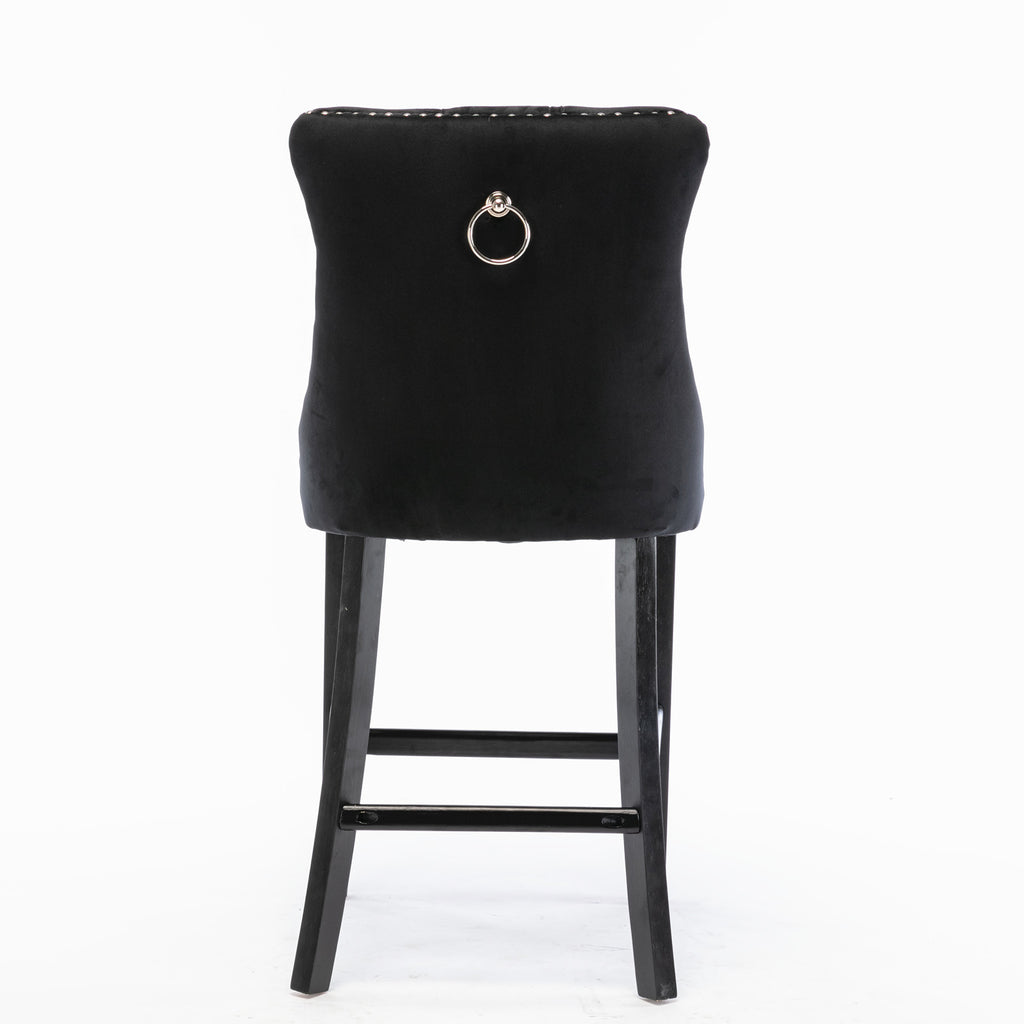 Contemporary Velvet Upholstered Barstools with Button Tufted Decoration and Wooden Legs, and Chrome Nailhead Trim, Leisure Style Bar Chairs,Bar stools, Set of 2 (Black),SW2002BK - Grand Goldman Shop
