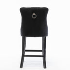 Contemporary Velvet Upholstered Barstools with Button Tufted Decoration and Wooden Legs, and Chrome Nailhead Trim, Leisure Style Bar Chairs,Bar stools, Set of 2 (Black),SW2002BK - Grand Goldman Shop