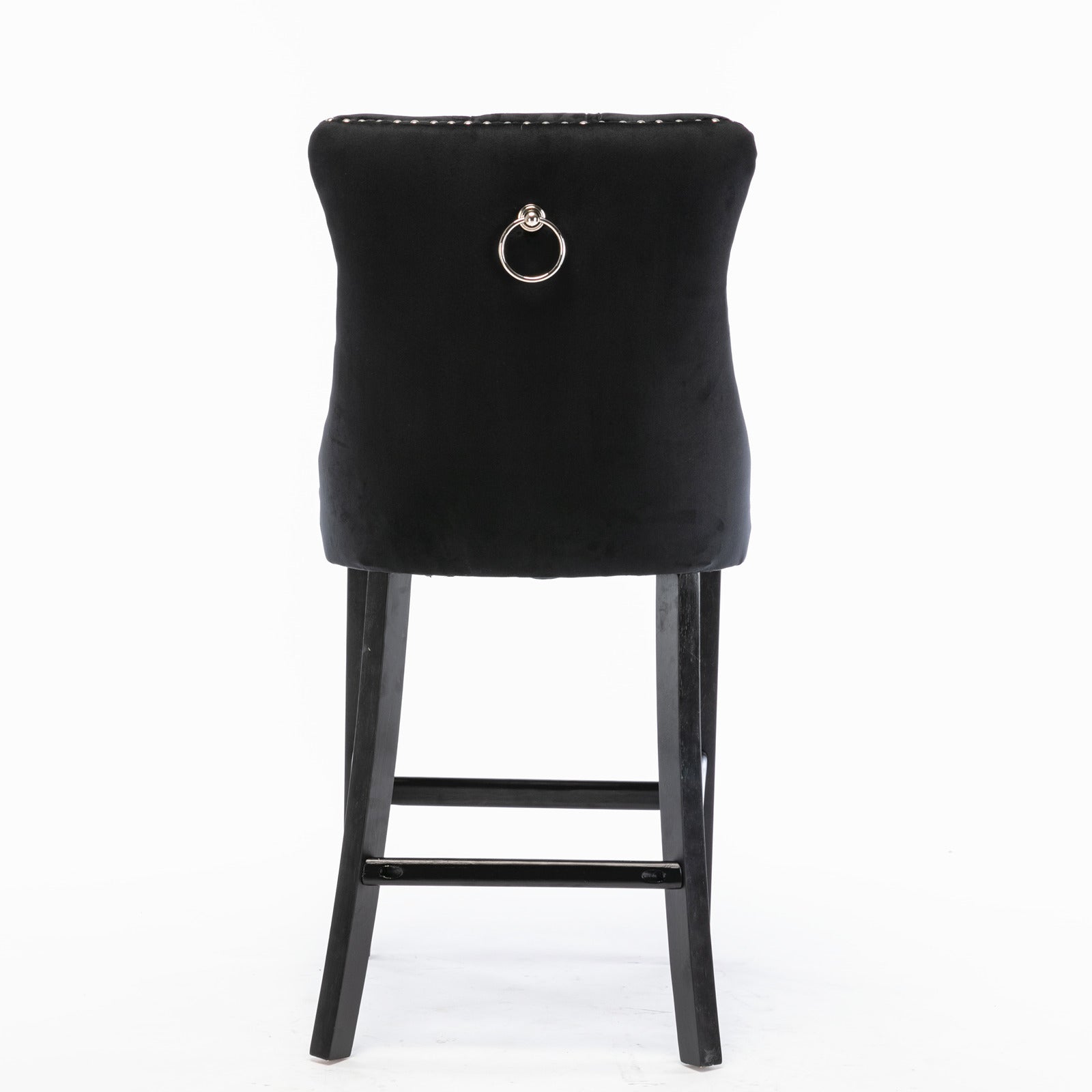 Contemporary Velvet Upholstered Barstools with Button Tufted Decoration and Wooden Legs, and Chrome Nailhead Trim, Leisure Style Bar Chairs,Bar stools, Set of 2 (Black),SW2002BK - Grand Goldman Shop