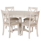 Antique White Modern Dining Table Set for 4 with Round Table and Chairs, Solid Wood & MDF - Grand Goldman Shop