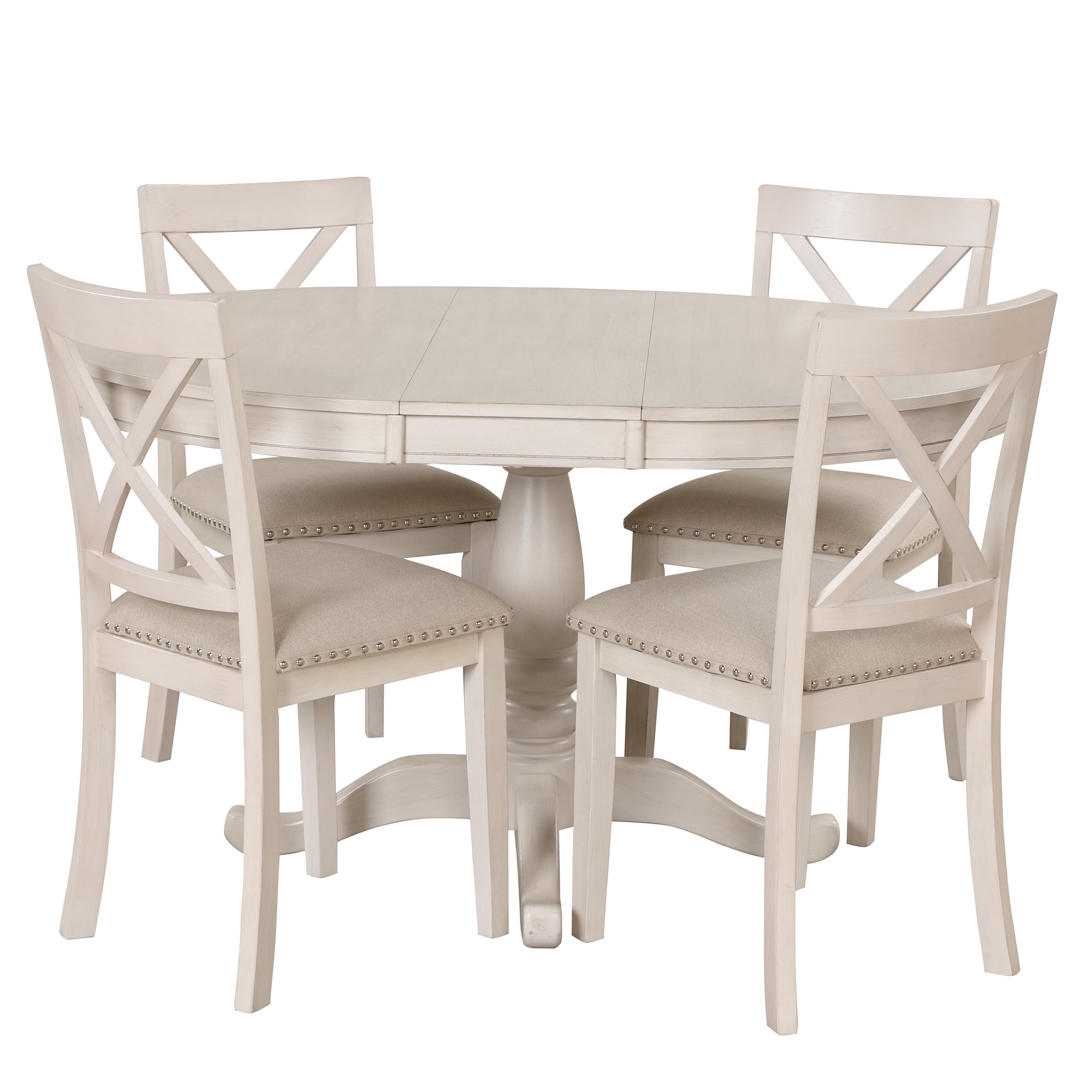 Antique White Modern Dining Table Set for 4 with Round Table and Chairs, Solid Wood & MDF - Grand Goldman Shop