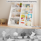 New Kids Bookshelf and Toy Storage Organizer, Multifunctional 4 Tier Wooden Kids Book Shelf with  Bookcase Display Stand in K
