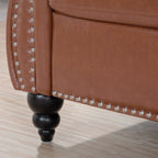 Classic Chesterfield Three Seater Sofa Brown PU Leather with Rolled Arms and Birch Legs 84.65 Inches - Grand Goldman Shop