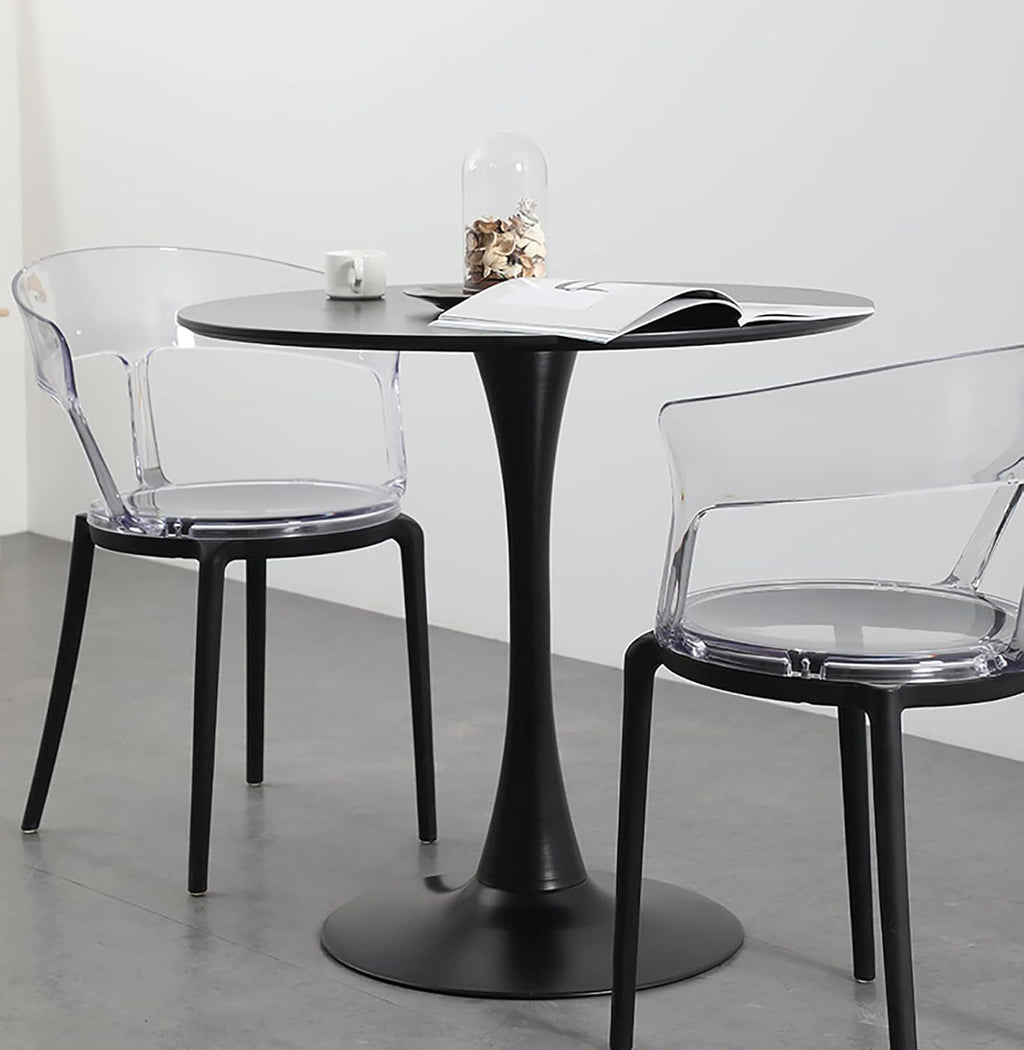 Black Round Table, Modern Dining Table, MDF Top and Steel Base Tulip Round Kitchen Table, Mid Century Coffee Table for Living Room 24 Inch, Kitchen Table, Oval Dining Table - Grand Goldman Shop