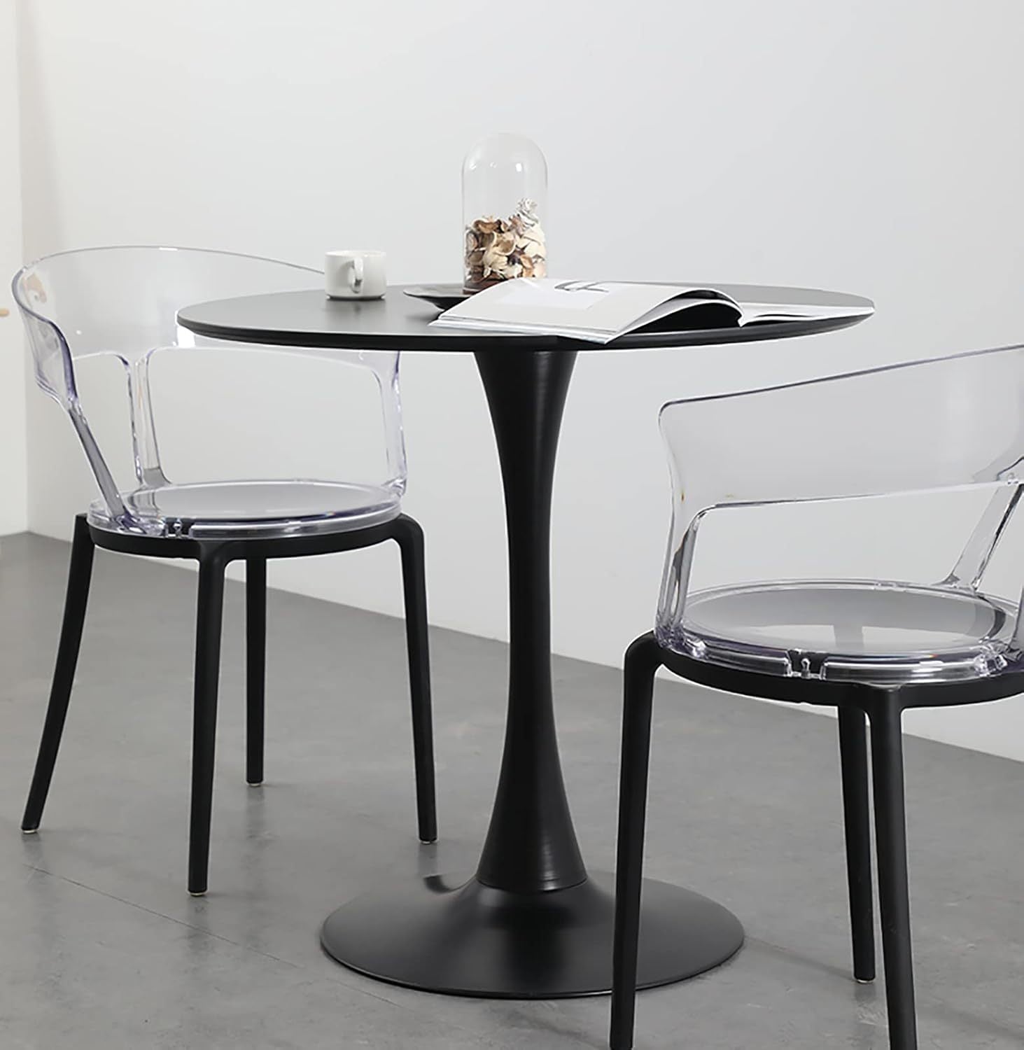 Black Round Table, Modern Dining Table, MDF Top and Steel Base Tulip Round Kitchen Table, Mid Century Coffee Table for Living Room 24 Inch, Kitchen Table, Oval Dining Table - Grand Goldman Shop