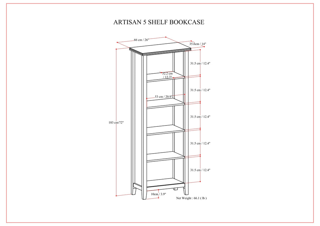 Artisan 5 Shelf Bookcase - Shop Quality Furniture at Grand Goldman
