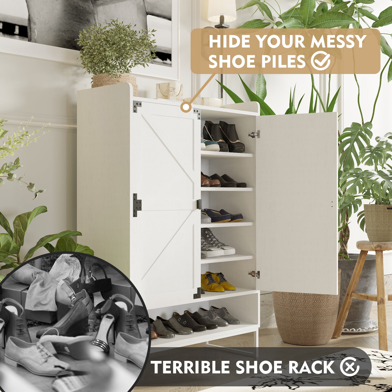 Shoe Cabinet with Doors, 6-Tier Shoe Storage Cabinet with Adjustable Shelves, Wooden Shoes Rack Shoe Storage Organizer for Entryway, Hallway, Closet, Living Room - Grand Goldman Shop