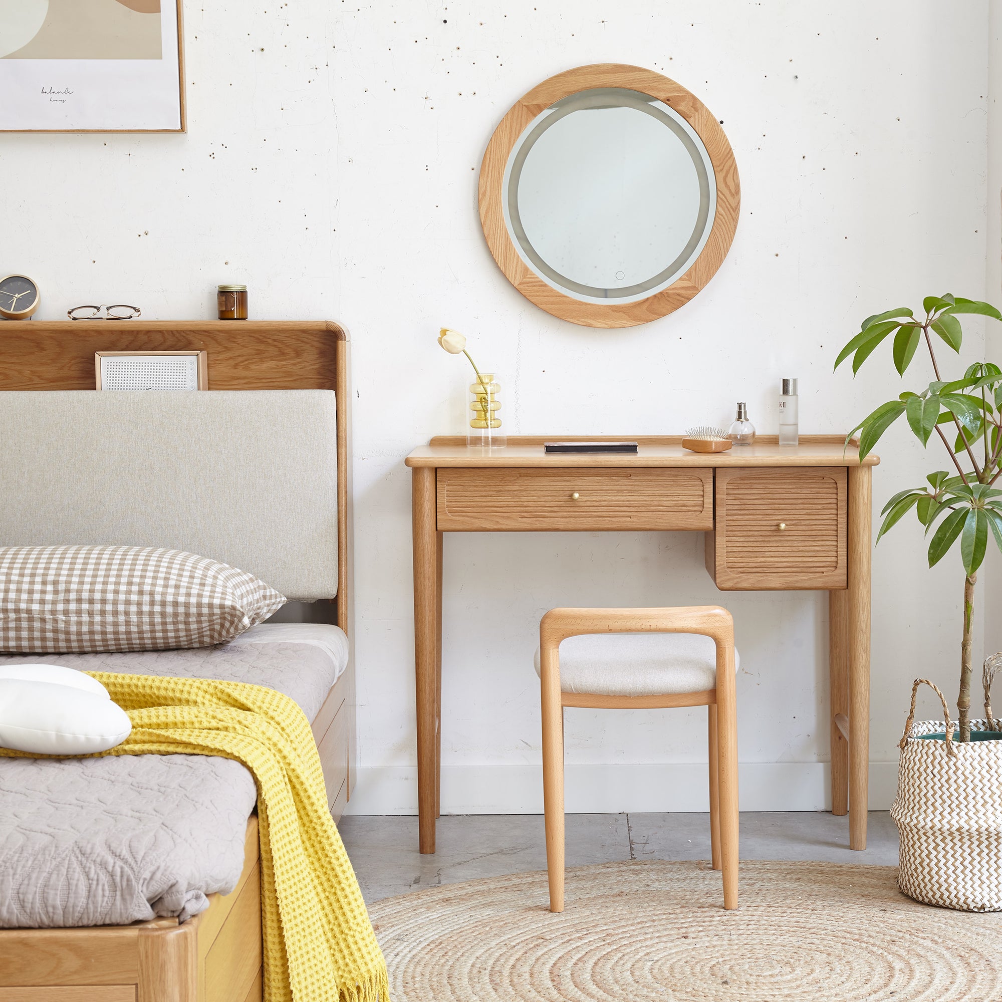 Natural Beech Wood Make-up Stool Bed Bench for Dining Room, Bedroom - Grand Goldman Shop