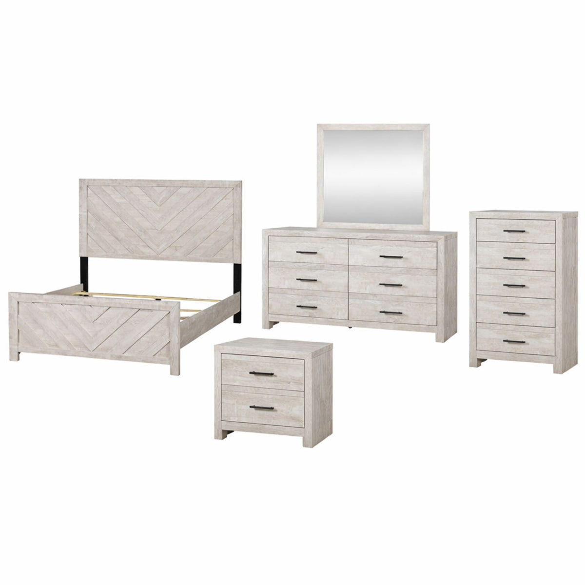 DENVER Modern Full 5PC Bedroom Set Made with Wood in Natural Finish, Full Size Bed & Storage Furniture - Grand Goldman Shop