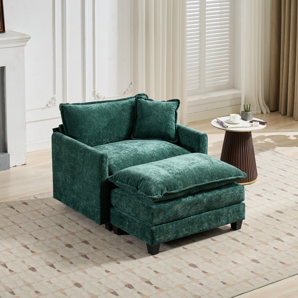 Cloud Sofa Ottoman only, Modern Sectional Couch, for Living Room Bedroom and Apartment, Comfy Double Layer Upholstered Seat Cushion, Breathable Chenille Fabric, Green - Grand Goldman Shop