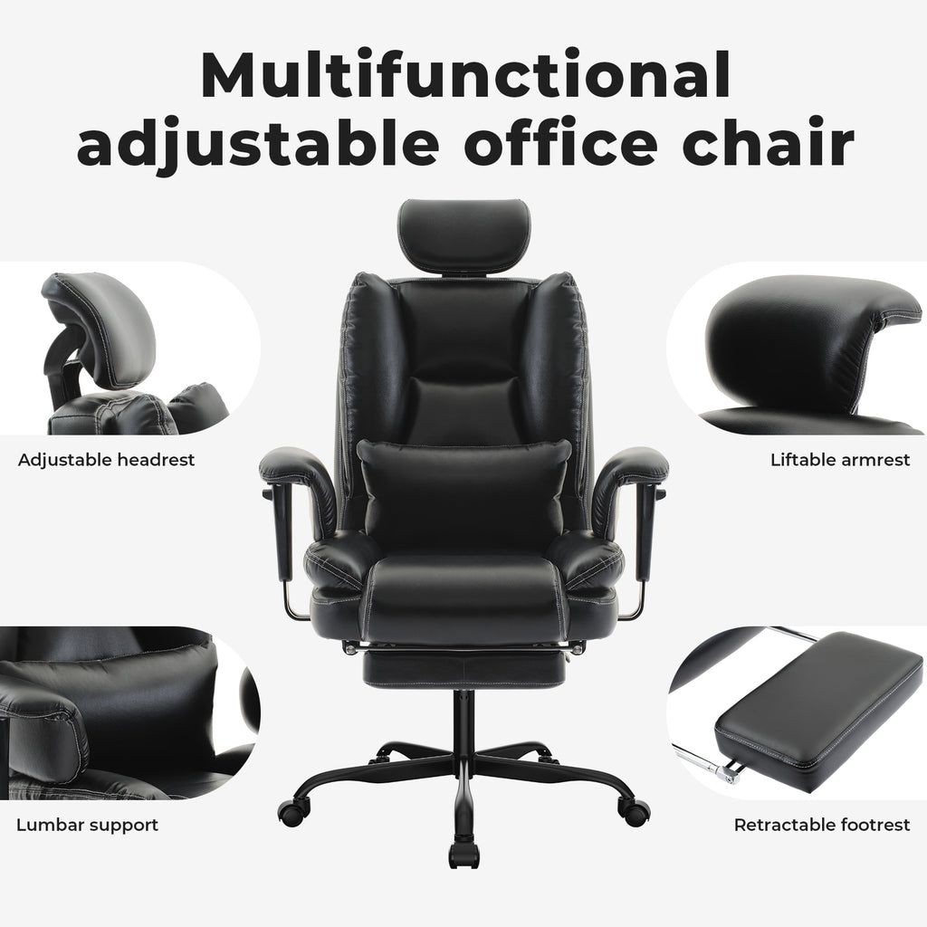 Office Chair Ergonomic 200 kg PU Leather Computer Chair with Lumbar Support and High Backrest, Ergonomic Desk Chair with Lift