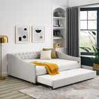 Beige Upholstered Tufted Daybed with Twin Trundle, Button-Back and Copper Nail-Waved Arms, Eucalyptus Wood Frame, 80.5''x55.5''x27.5'' - Grand Goldman Shop