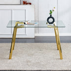 Modern minimalist style rectangular glass dining table with tempered glass tabletop and golden metal legs, suitable for kitchen, dining room, and living room, 51 ' * 31.5 ' * 29.5 '   1123 - Grand Goldman Shop