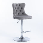 A&A Furniture,Swivel Velvet Barstools Adjusatble Seat Height from 25-33 Inch, Modern Upholstered Chrome base Bar Stools with Backs Comfortable Tufted for Home Pub and Kitchen Island（Gray,Set of 2） - Grand Goldman Shop