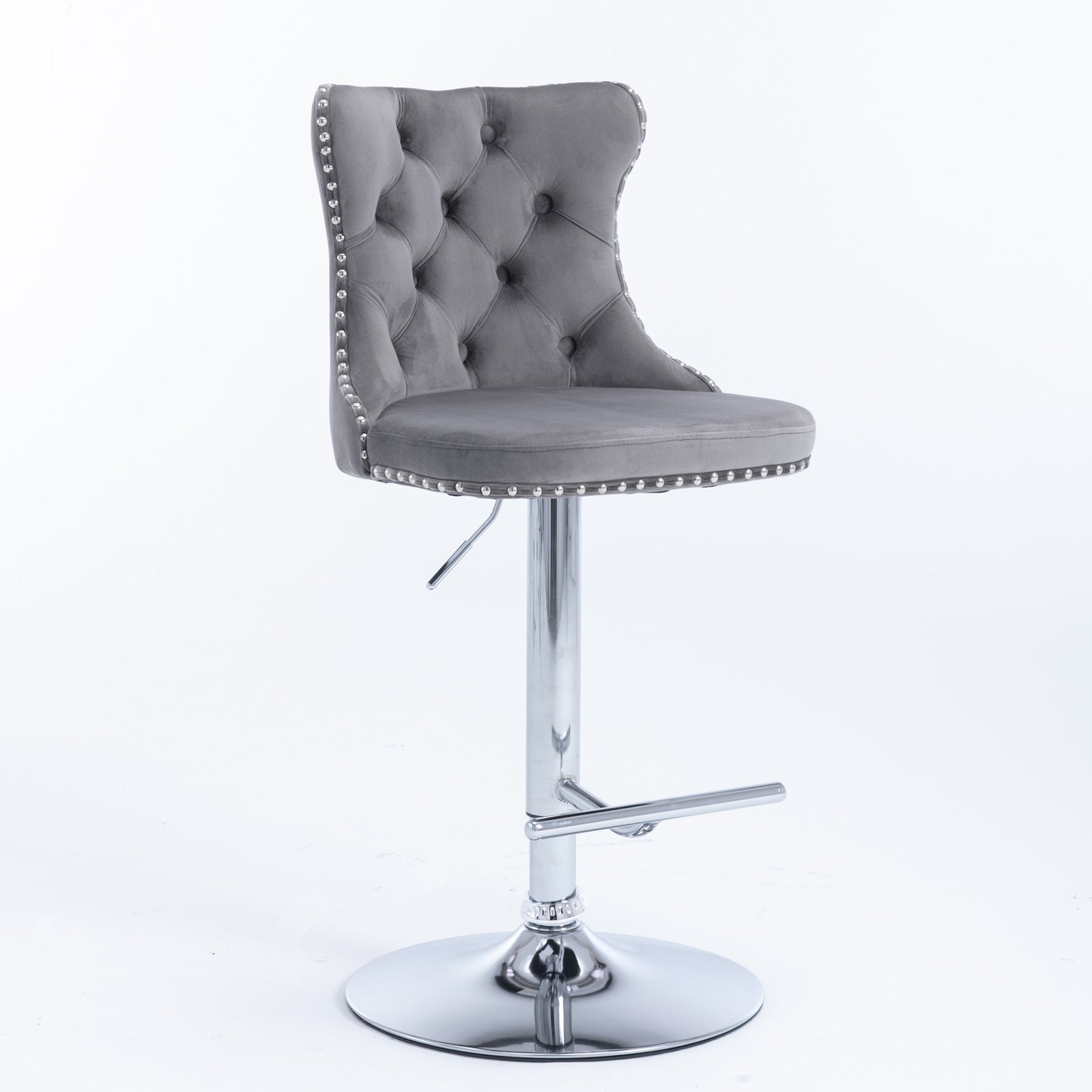 A&A Furniture,Swivel Velvet Barstools Adjusatble Seat Height from 25-33 Inch, Modern Upholstered Chrome base Bar Stools with Backs Comfortable Tufted for Home Pub and Kitchen Island（Gray,Set of 2） - Grand Goldman Shop