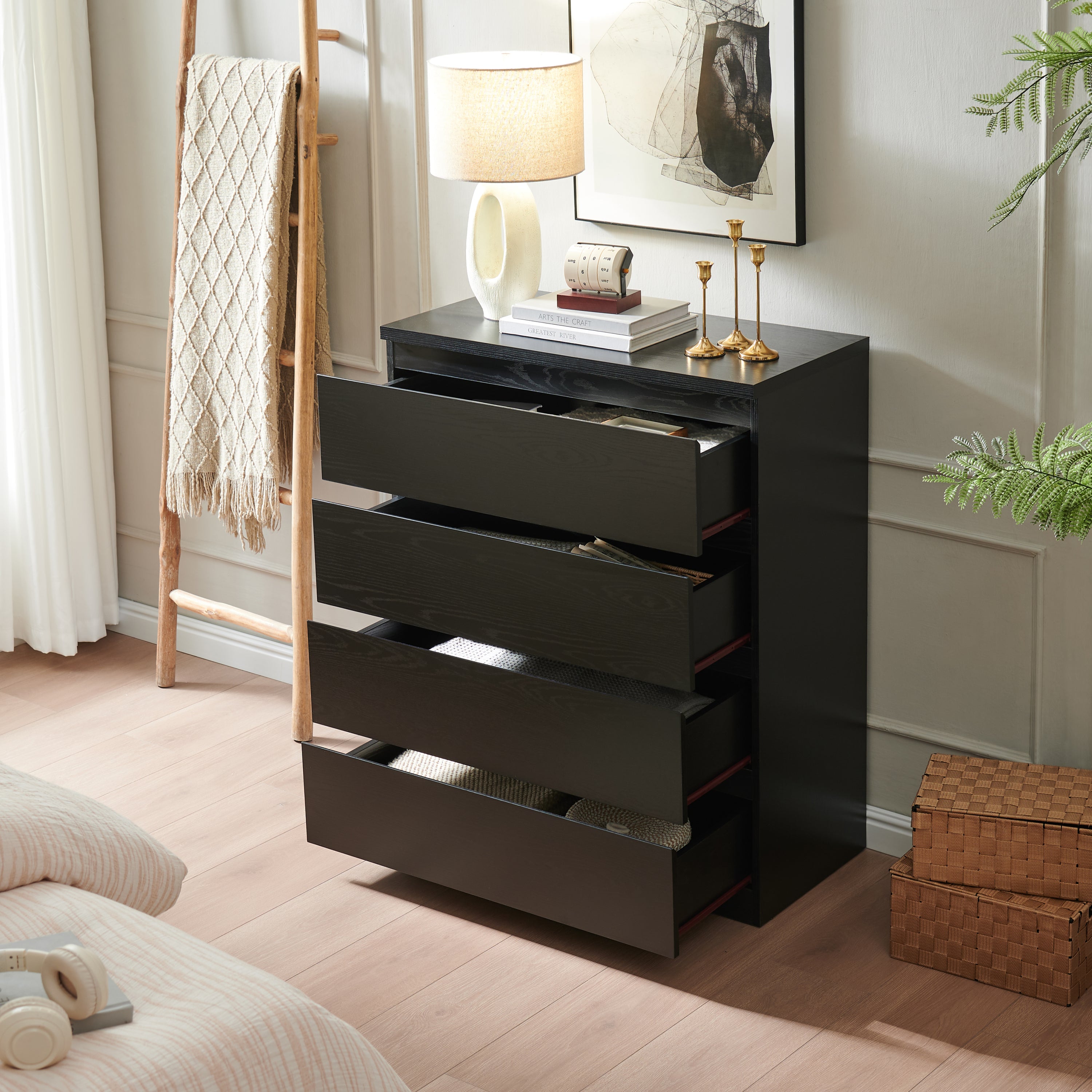 4 Drawer Dresser,Modern Storage Chest of Drawers,31.5In Black Dresser for Closet with Handle-Free Design, Closet Chests Organizer for Bedroom, Living Room,Black - Grand Goldman Shop