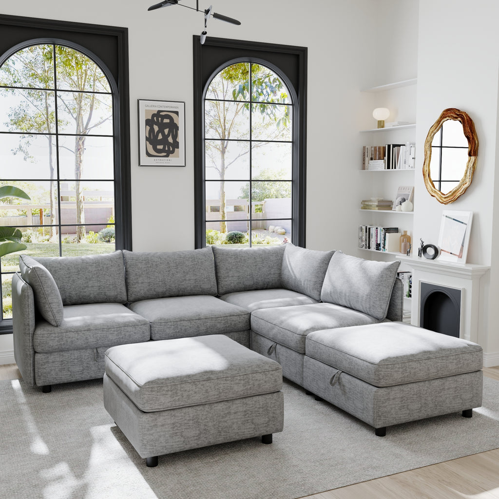 Modular Sectional Sofa, Convertible Sofa Seat With Storage, Sleeper Sectional Sofa Set, Fabric Flexible Modular Combinations for Living Room - Grand Goldman Shop