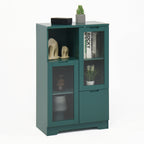 Modern MDF Painted Cabinet with Glass Doors and Drawer, Green, Bedroom Living Room Storage - Grand Goldman Shop