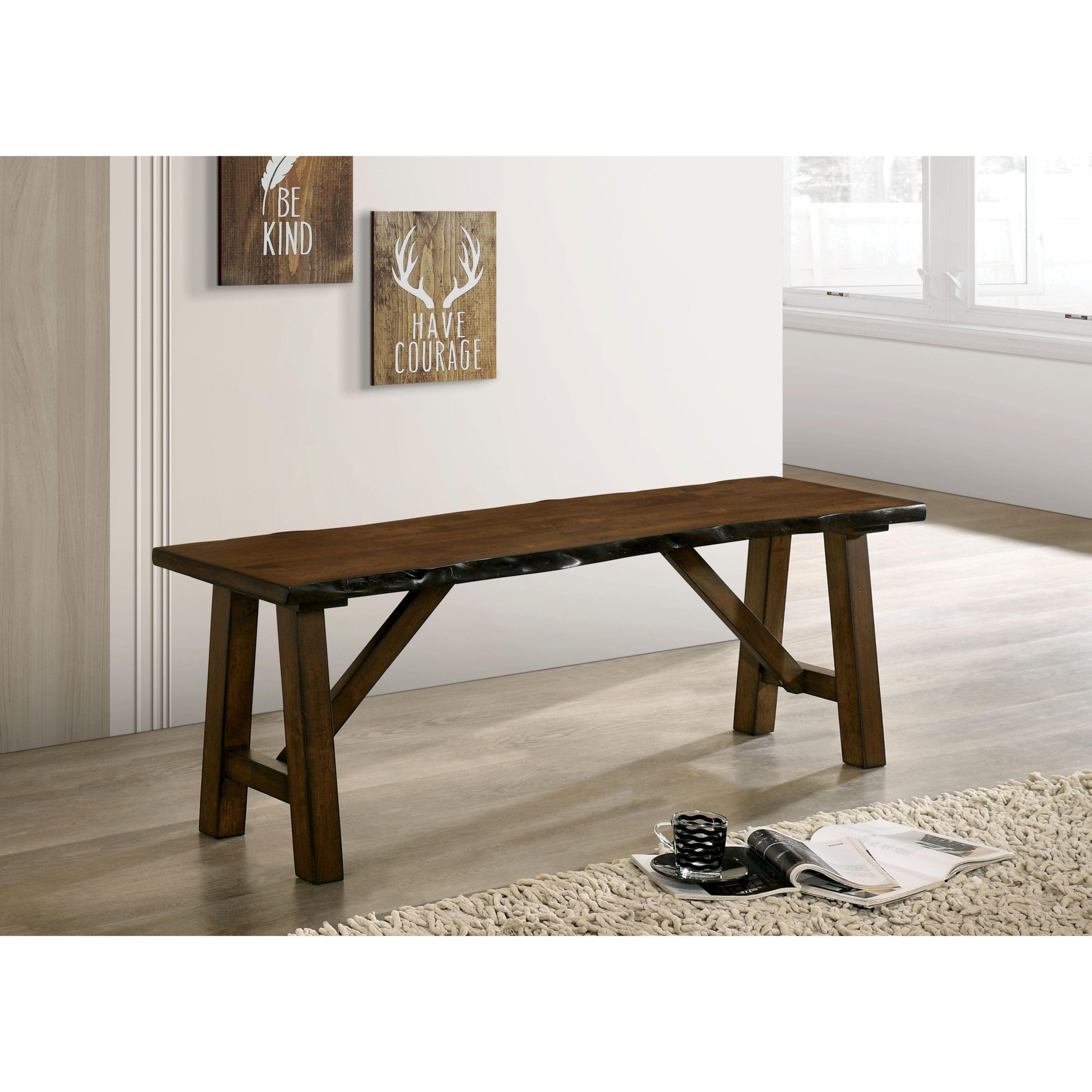 Rustic Walnut Finish 1pc Bench Only Live Edge Design Distressed Wood Seat Dining Room Furniture Solid wood Bench - Grand Goldman Shop