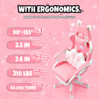 Cat Ears Pink Gaming Chair - Pink PU Leather Ergonomic Reclining Office Chair with Footrest, 310lb Capacity, 6-Position Recli