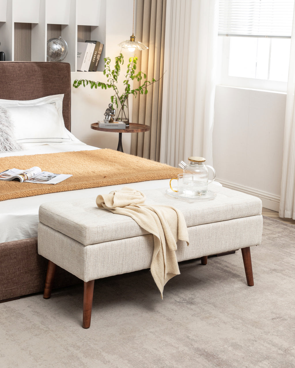 Storage Bench with Storage Bench for Bedroom End of Bed Bench Foot of Bed Bench Entryway Bench Storage Ottoman Bench 43.7' W x 18.1' D Off White Bench - Grand Goldman Shop