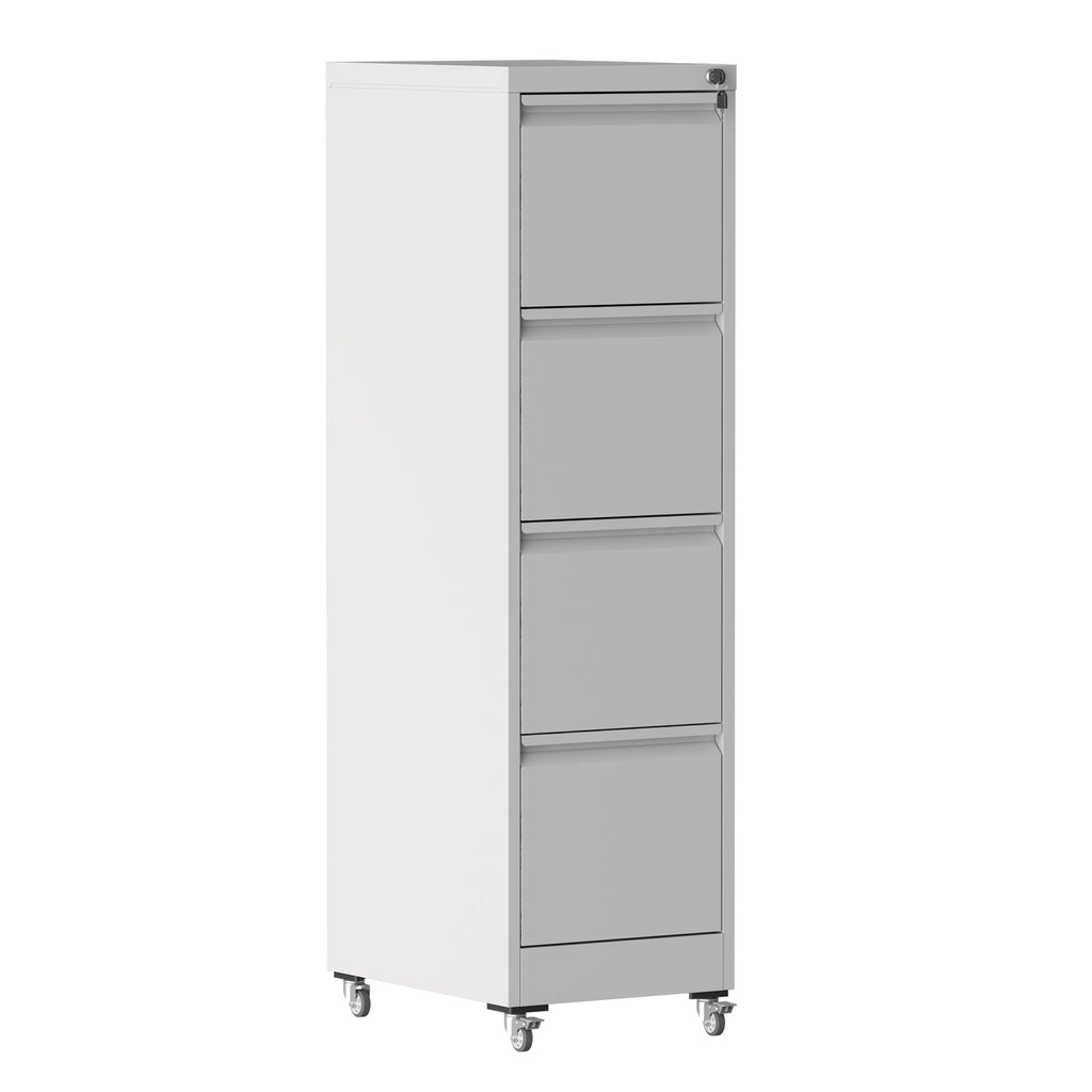4 Drawer Metal Locking Vertical File Cabinet with Wheels - Heavy-Duty Lockable Storage for Home & Office, Black and White, 17