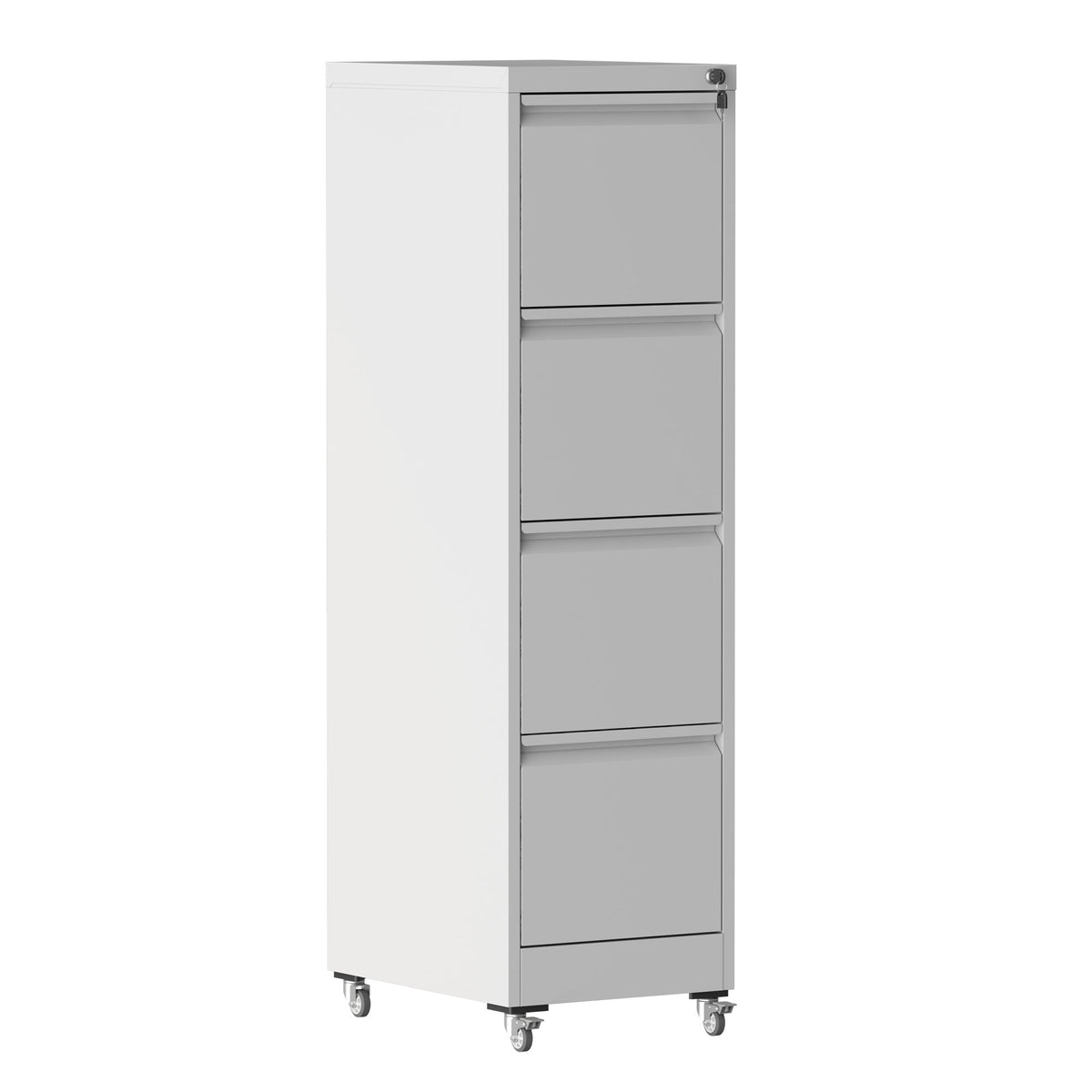 4 Drawer Metal Locking Vertical File Cabinet with Wheels - Heavy-Duty Lockable Storage for Home & Office, Black and White, 17