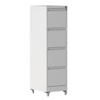 4 Drawer Metal Locking Vertical File Cabinet with Wheels - Heavy-Duty Lockable Storage for Home & Office, Black and White, 17