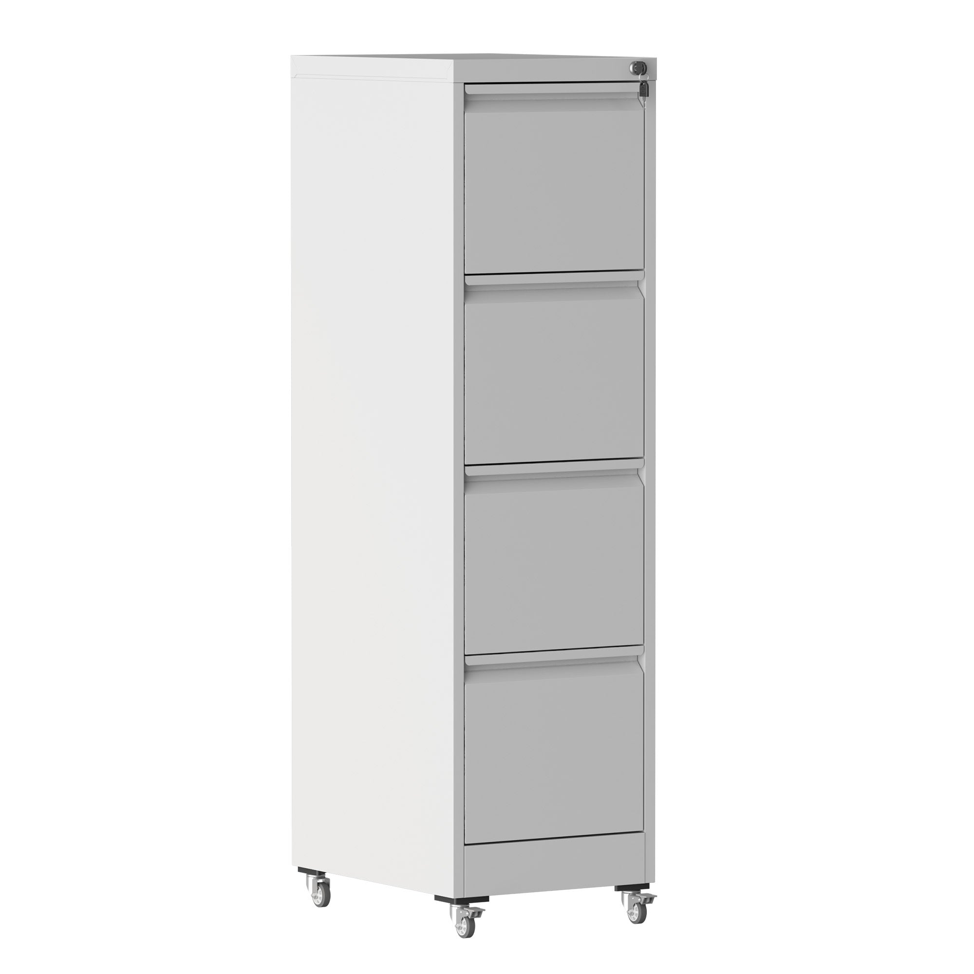 4 Drawer Metal Locking Vertical File Cabinet with Wheels - Heavy-Duty Lockable Storage for Home & Office, Black and White, 17