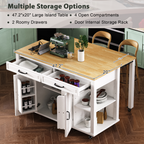 K&K 47 inch Kitchen Island with Extendable Dining Table, Rubber Wood Veneer Kitchen Table with Internal Storage Rack, Power Outlet, Kitchen island with Storage 2 Drawers 2 Cabinet,White - Grand Goldman Shop