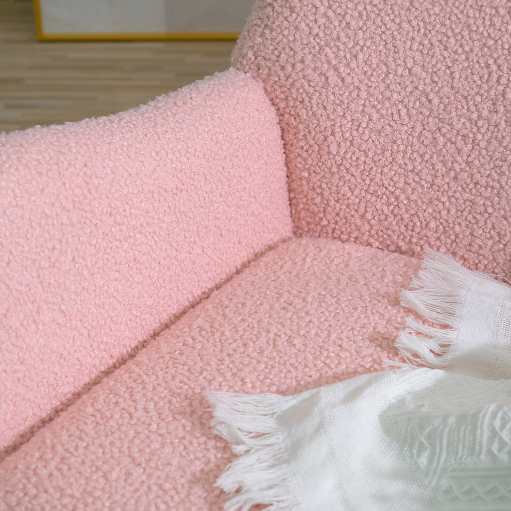 Rocking Chair Nursery, Teddy Upholstered Rocker Glider Chair with High Backrest, Adjustable Headrest & Pocket, Comfy Glider Chair for Nursery, Bedroom, Living Room, Offices, Rubber wood, pink - Grand Goldman Shop