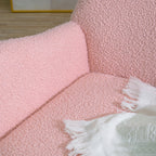 Rocking Chair Nursery, Teddy Upholstered Rocker Glider Chair with High Backrest, Adjustable Headrest & Pocket, Comfy Glider Chair for Nursery, Bedroom, Living Room, Offices, Rubber wood, pink - Grand Goldman Shop
