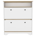 Calgary Shoe Rack, Superior Top, One Open Shelf, Two Extendable Shelves -Light Oak / White - Grand Goldman Shop